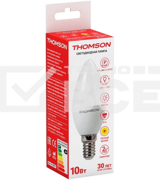 Лампа светодиодная Hiper THOMSON LED CANDLE 10W 800Lm E14 3000K TH-B2017