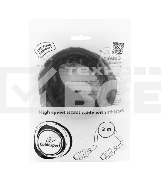 Кабель Cablexpert HDMI CC-HDMI4L-10, 19M/19M, v2.0, серия Light, позол.разъемы, экран, 3м, черный, пакет