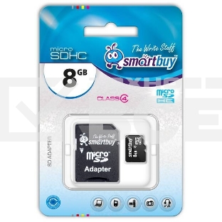 Флеш карта microSD 8Gb, Smartbuy microSDHC Class 10 (SD адаптер)