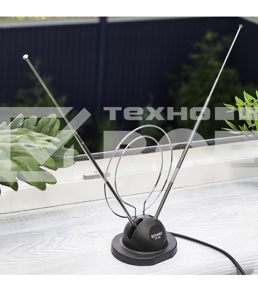 ТB антенна комнатная телескопическая на подставке «Усы + кольцо», RX-100  Rexant