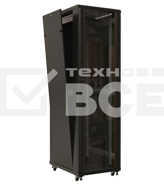 Шкаф напольный Hyperline TTB-4268-AS-RAL9004 19-дюймовый, 42U, 2055x 600х 800 мм (ВхШхГ), передняя стеклянная дверь со стальными перфорированными боковинами, задняя дверь сплошная, ручка с замком