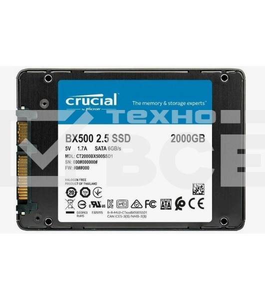 Накопитель SSD Crucial BX500, 2Tb, SATA III, 2.5