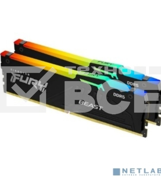 Оперативная память Kingston Fury Beast, DDR5, 16GB (2x8GB), 5600MHz, CL36, с радиаторами, RGB, черный