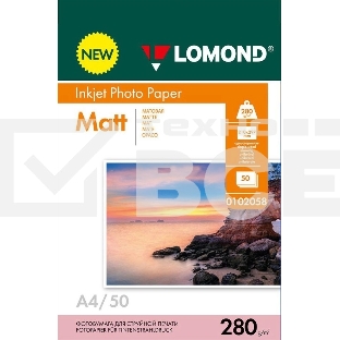 Фотобумага LOMOND  280 г/м2 А4 односторонняя   матовая  50 л.