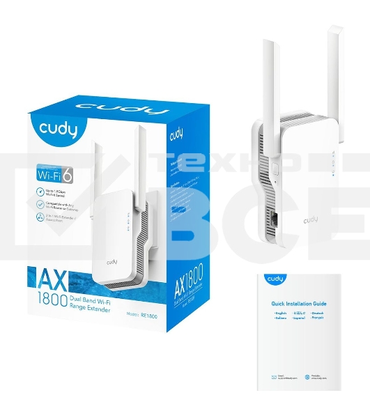 Повторитель беспроводного сигнала Cudy RE1800 AX1800 10/100/1000BASE-TX/Wi-Fi белый