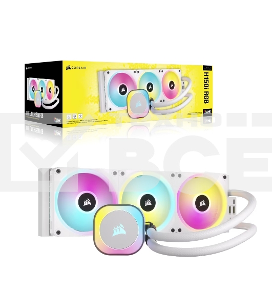 Система жидкостного охлаждения Corsair iCUE LINK H150i RGb (360мм, белый, RGb/Fans: 3x120мм, 63.1CFM, 37dBA, 2400RPM/Rad thickness 27мм/S: 1851, 1700, 1200, 115X, AM5, AM4)