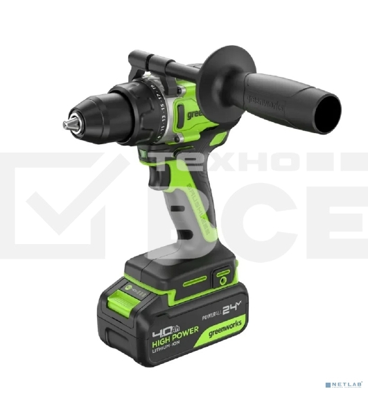 Дрель-шуруповерт аккумуляторная Greenworks GD24DD90 24V, 90 Нм, бесщеточная, 45/90Нм,2х4Ач,ЗУ,кор 3707507CUD