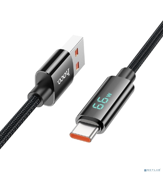 Кабель USB2.0 Hoco АM/Type-C, 5А, U125, с дисплеем, 1.2м, черный, коробка
