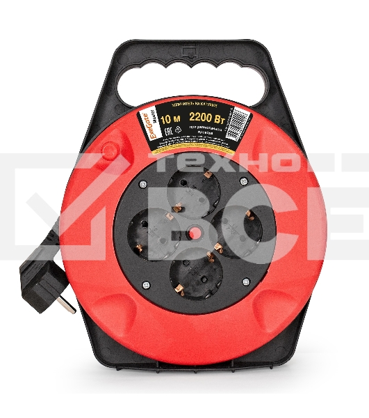Удлинитель на катушке ExeGate EX286336RUS Master ECS-1-1B (4 евророзетки с заземлением, 10м, защита от детей, защита от перегрузки, 3х1,0мм2, 10А/2.2кВт)