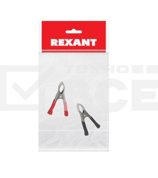Зажим крокодил Rexant, длина 75 мм, ток 30A, 2 шт., пакет БОПП