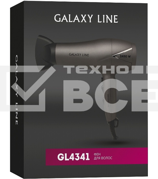 Фен для волос Galaxy Line GL 4341, коричневый, 2400Вт, 2 скорости потока воздуха, 3 температурных режима, функция 