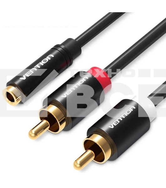 Кабель Vention аудио Jack 3,5 mm F/2RCA M - 2м Чёрный