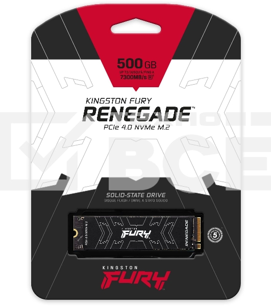 Накопитель SSD Kingston FURY Renegade, 500GB, M.2 2280, PCIe 4.0 x4, NVMe, R/W 7300/3900