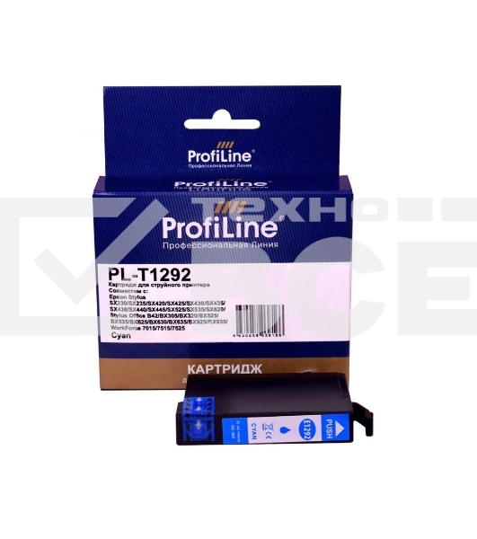 Струйный картридж PL-T1292 для принтеров Epson Stylus SX230/SX235/SX420/SX425/SX430/SX435/SX438/SX440/SX445/SX525/SX535/SX620/Stylus Office B42/BX305/BX320/BX525/BX535/BX625/BX630/BX635/BX925/BX935/WorkForce 7015/7515/7525 с чернилами Cyan ProfiLine