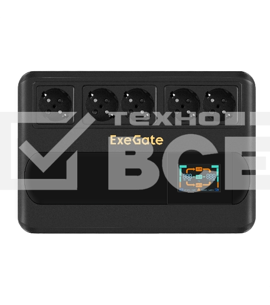 Источник бесперебойного питания ExeGate NEO Smart BU-600.LCD.AVR.5SH <600VA/360W, цветной LCD-дисплей, AVR, 5*Schuko, Black>