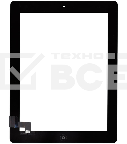 Сенсорное стекло (тачскрин) для iPad 2 (A1395, A1396, A1397), черное с кнопкой OEM