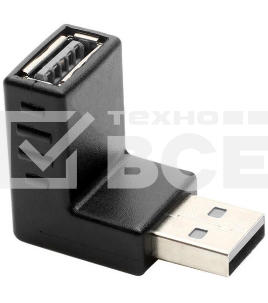 Переходник Greenconnect GCR-53494 USB 2.0 AM/AF, угловой, вниз