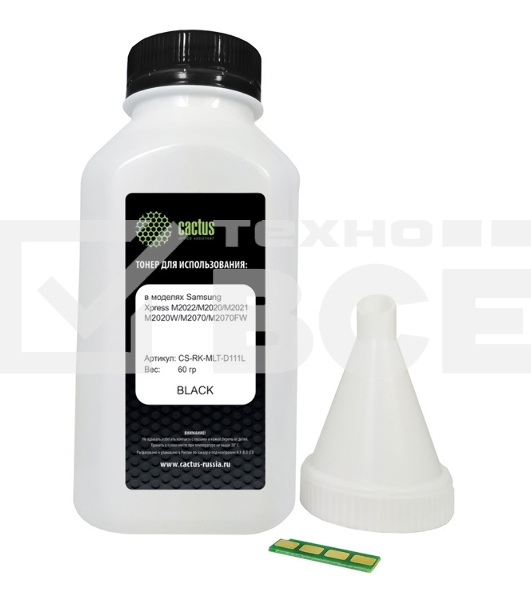 Тонер Cactus CS-RK-MLT-D111L черный туба 60гр. с чипом для принтера Samsung Xpress M2022/M2020/M2021/M2020W/M2070/M2070FW