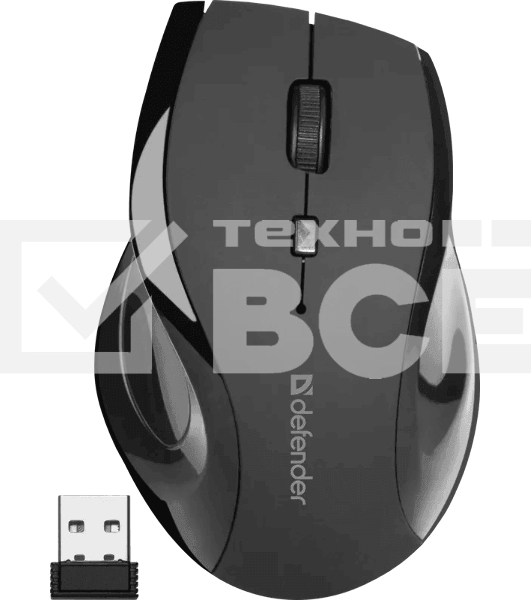 Мышь беспроводная Defender Accura MM-295 черный, 1600 dpi, радиоканал, USB, кнопки - 6