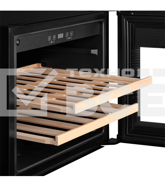 Винный шкаф Kuppersberg RBW 46, встраиваемый, High-Tech, объем 62 л, вместимость 28 бутылок, диапазон температуры 5-20 градусов, сенсорное открытие двери, 2 полки из бука, LCD дисплей, уровень шума 40 дБ, черный