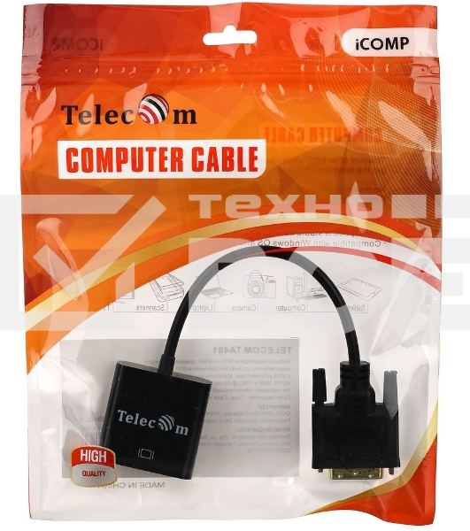 Кабель-переходник VCOM DVI-D 25M ---> VGA 15F  Telecom <TA491> Кабель-переходник DVI-D 25M ---> VGA 15F  Telecom <TA491>