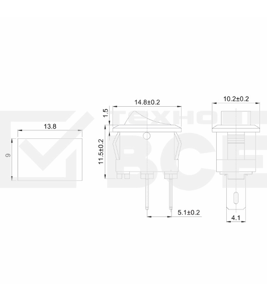 Выключатель клавишный 250V 3А (2с) ON-OFF красный  Micro  Rexant