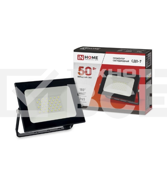 Прожектор светодиодный СДО-7 50Вт 230В 6500К IP65 черн. IN HOME 4690612034638