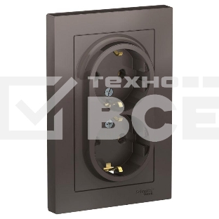 Розетка 2-м ATLAS DESIGN с заземл. 16А в сборе мокко SchE ATN000624