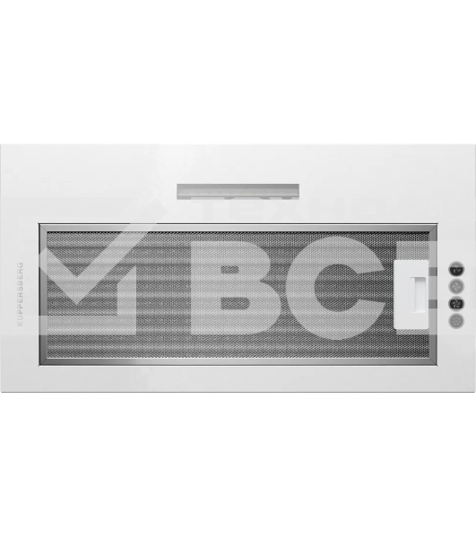 Вытяжка встраиваемая Kuppersberg INTOUCH 60 W, ширина 54 см, отвод/рециркуляция, 650 м3/час, 3 скорости, электронное сенсорное управление, светодиодное освещение 1х5 Вт, жироулавливающий фильтр, угольный фильтр KF-T (опция), 41 дБ, цвет: белый