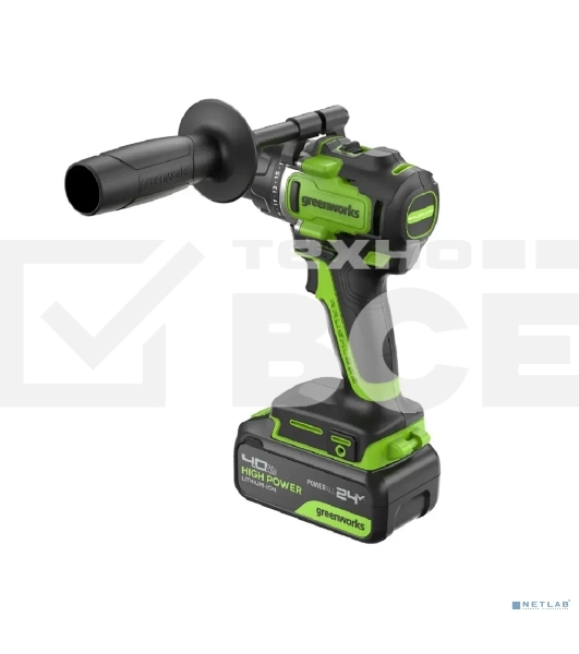 Дрель-шуруповерт аккумуляторная Greenworks GD24DD90 24V, 90 Нм, бесщеточная, 45/90Нм,2х4Ач,ЗУ,кор 3707507CUD
