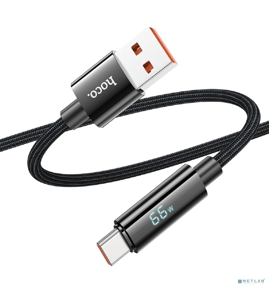 Кабель USB2.0 Hoco АM/Type-C, 5А, U125, с дисплеем, 1.2м, черный, коробка