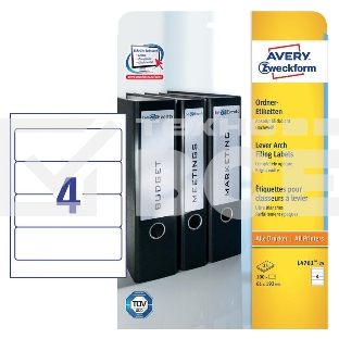 Этикетки Avery Zweckform L4761-25 A4 61x192мм 4шт на листе/80г/м2/25л./белый самоклей. универсальная