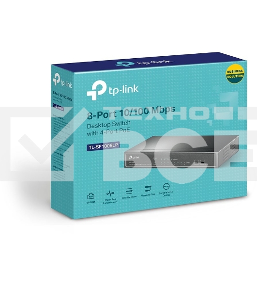 Коммутатор TP-Link 8-Port 10/100Mbps Unmanaged Switch with 4-Port PoE, metal case, desktop mount, PoE budget 41W.