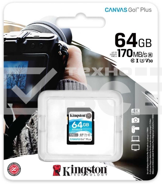 Флеш карта Kingston 64GB SDXC Canvas Go Plus 170R C10 UHS-I U3 V30 EAN: 740617301397