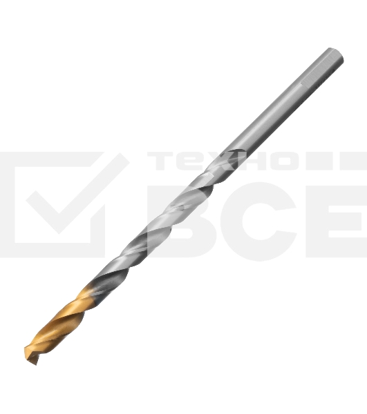 Сверло спиральное по металлу 8 х 165 мм, Р6М5, Golden Tip, удлиненное Denzel