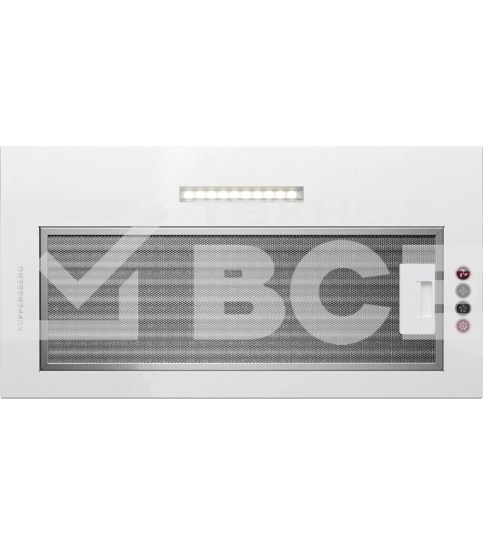 Вытяжка встраиваемая Kuppersberg INTOUCH 60 W, ширина 54 см, отвод/рециркуляция, 650 м3/час, 3 скорости, электронное сенсорное управление, светодиодное освещение 1х5 Вт, жироулавливающий фильтр, угольный фильтр KF-T (опция), 41 дБ, цвет: белый