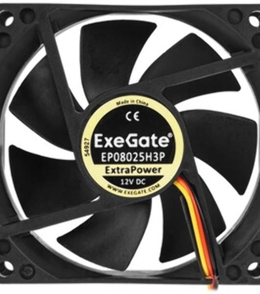 Вентилятор 12В DC ExeGate ExtraSilent ES08025S2P (80x80x25 мм, Sleeve bearing (подшипник скольжения), 2pin, 1900RPM, 20dBA)