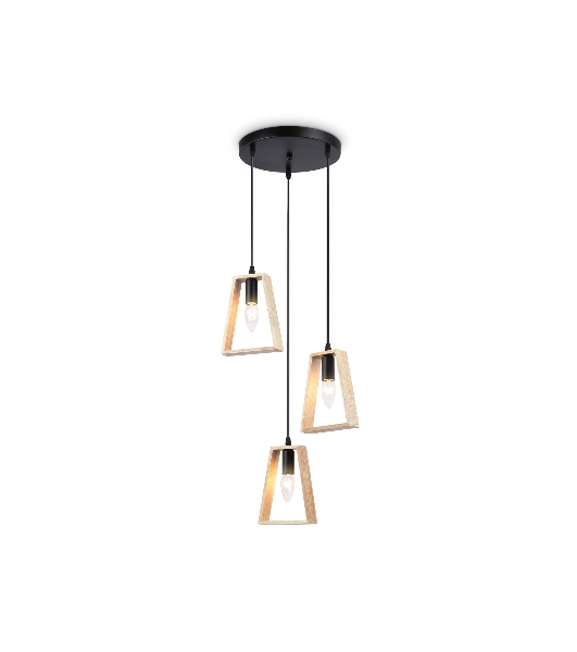 Светильник Ambrella light TR80499/3 BK/LW черный/светлое дерево E14/3 max 60W D350*1000