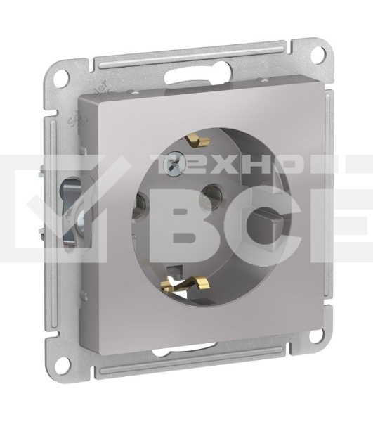 Механизм розетки 1-м СП ATLAS DESIGN с заземл. 16А алюм. SchE ATN000343