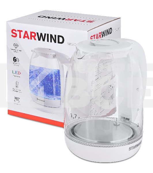 Чайник электрический Starwind SKG4215 1.7л. 2200Вт белый (корпус: стекло)