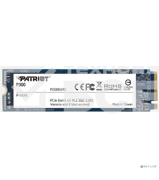 Накопитель SSD Patriot P300, 1000GB, PCIe 3.0 x4, M.2 2280, NVMe, R/W 2100/1650