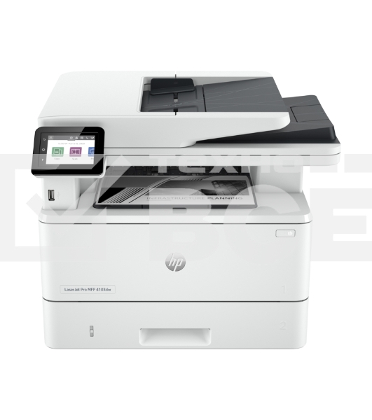 МФУ лазерный HP LaserJet Pro 4103dw (2Z627A), A4, ч/б, печ. до 40 стр/мин., скан. до 29 стр/мин. (ч/б) 20 стр/мин. (цвет), 1200 x 1200 dpi, USB, RJ-45, Wi-Fi, Air Print, Mopria