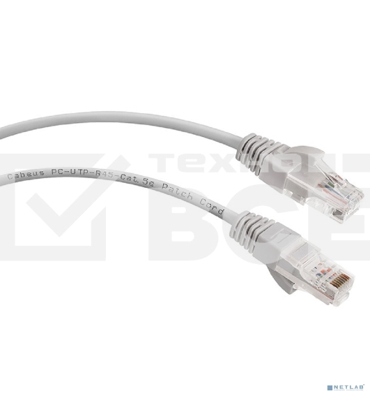 Патч-корд UTP Cabeus PC-UTP-RJ45-Cat.5e-1.5m, cat. 5e, 1.5 м, неэкранированный, серый
