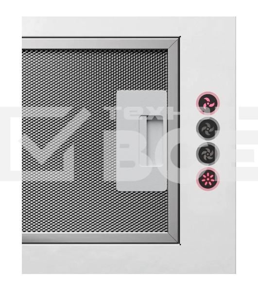Вытяжка встраиваемая Kuppersberg INTOUCH 60 W, ширина 54 см, отвод/рециркуляция, 650 м3/час, 3 скорости, электронное сенсорное управление, светодиодное освещение 1х5 Вт, жироулавливающий фильтр, угольный фильтр KF-T (опция), 41 дБ, цвет: белый