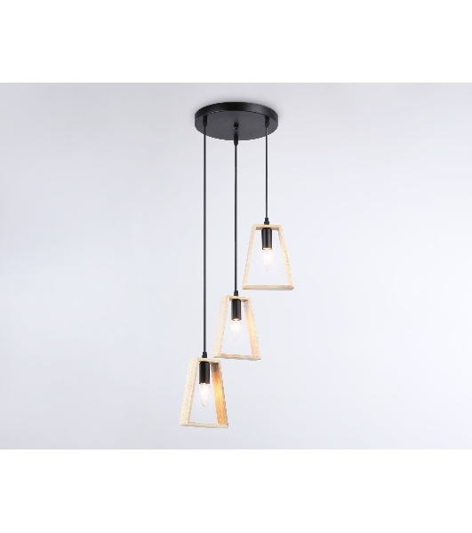 Светильник Ambrella light TR80499/3 BK/LW черный/светлое дерево E14/3 max 60W D350*1000