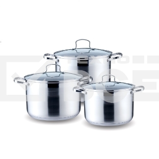 Набор посуды KELLI KL-4217 6 пред. (Кастрюля с жаропрочной стекл. крышкой 5 л. Кастрюля с жаропрочной стекл. крышкой 6.6 л. Кастрюля с жаропрочной стекл. крышкой 8 л. Высококачественная нерж. сталь 18/10. 5-ти слойное капсульное дно.)