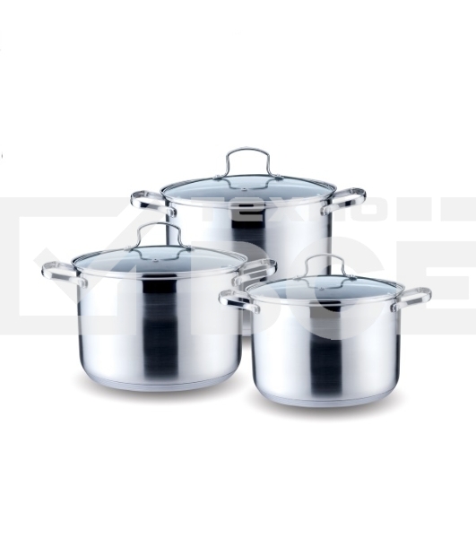 Набор посуды KELLI KL-4217 6 пред. (Кастрюля с жаропрочной стекл. крышкой 5 л. Кастрюля с жаропрочной стекл. крышкой 6.6 л. Кастрюля с жаропрочной стекл. крышкой 8 л. Высококачественная нерж. сталь 18/10. 5-ти слойное капсульное дно.)