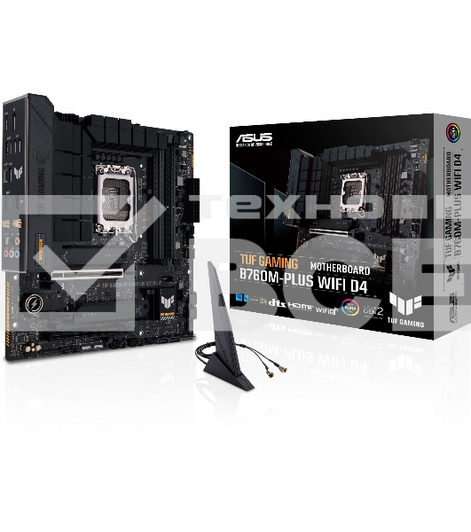 Материнская плата ASUS TUF GAMING B760M-PLUS WIFI D4, LGA 1700, Intel B760, 4xDDR4, 4xSATA, 2xM.2, 1xPCI-E 5.0 x16, 1xPCI-E 4.0 x4, 1xUSB-A 3.2 Gen 1, 4xUSB-A 3.2 Gen 2, 2xUSB 2.0, 1xUSB-C 3.2 Gen 2x2, 1x2.5Gb LAN, 5x3.5 мм, 7.1, Wi-Fi 6, Bluetooth 5.2, M