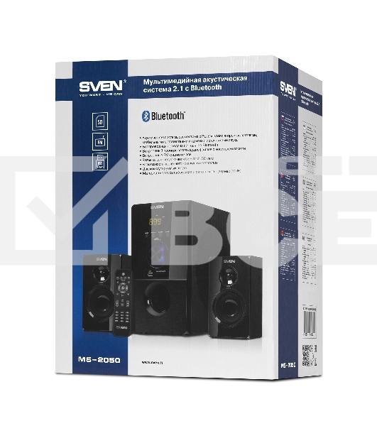 Колонки SVEN MS-2050 черный (2x12,5W + Subwoofer 30W, дерево, USB, SD, FM, ПДУ, Bluetooth)