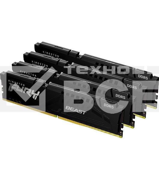 Оперативная память Kingston Fury Beast, DDR5, 128GB (4x32GB), 5200MHz, CL40, DIMM, радиатор, чёрный